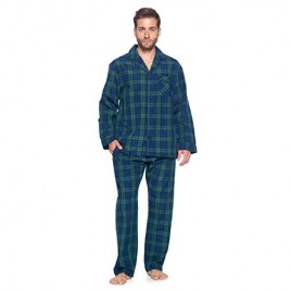 Ashford & Brooks Men’s Long Sleeve Pajamas Set | Woven Plaid Sleepwear & Loungewear Button Down PJ Set