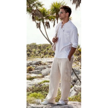 COOFANDY Men's 2 Pieces Cotton Linen Hippie T Shirt and Pants Casual Long Sleeve V-Neck Beach Jogger Yoga Top