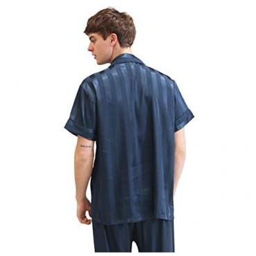 COSOSA Men's Satin Pajama Set Summer Button-Down Short Sleeve Sleepwear
