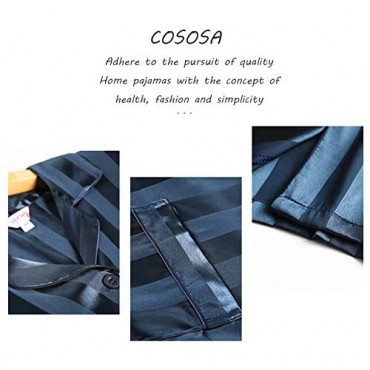COSOSA Men's Satin Pajama Set Summer Button-Down Short Sleeve Sleepwear