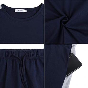 Doaraha Mens Pajamas Set Short Sleeve Sleepwear Cotton 2 Piece PJs Lounge Set with Pockets