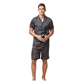 Floerns Men's 2 Piece Satin Striped Short Sleeve Pajamas Set