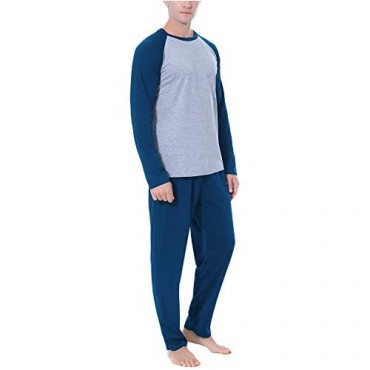 Hawiton Mens Plaid Button Front Cotton Pajamas Set Long Sleeve Woven Top & Pant Sleepwear PJ