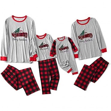 IFFEI Matching Family Pajamas Sets Christmas PJ's Sleepwear Merry Christmas Reindeer with Plaid Pants for Kids & Adult