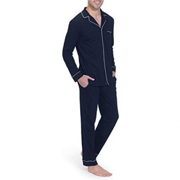 Indefini Men's Cotton Sleepwear Button Down Pajama Sets Long Sleeve Loungewear Pjs Size S-XL