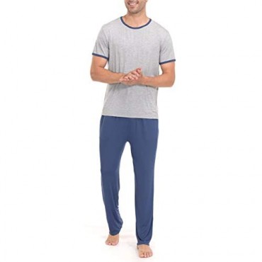 Indefini Men's Pajama Set Short Sleeve Sleepwear Pjs Top and Pant Soft Men Lounge Sets Size S-2XL