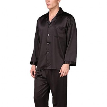 Lerbe Men's Classic Button-Down Silk Pajama Set Comfy Sleepwear