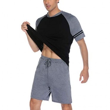 Mens Short Pajamas Set Big and Tall Short Sleeve V Neck Tops and Shorts Lounge Sleepwear 2 Pieces Pjs Short Sets M-XXXL