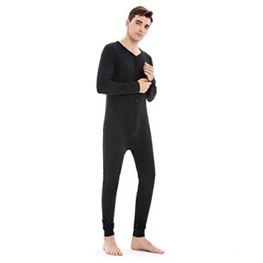 MHSLKER Men's One Piece Pajama Thermal Underwear Union Suits Long Sleeve Button Down Henley Adult Onesie Base Layer