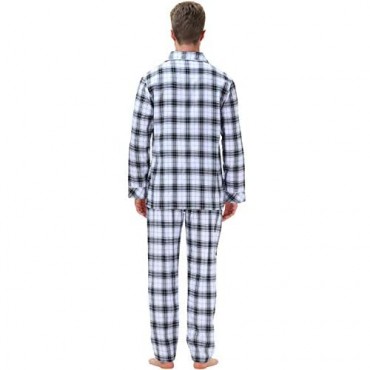 MoFiz Men's Pajamas Set Sleep Sets Pajama Plaid Sleepwear PJs Sets V-Neck Loungewear Woven Pajama Pants &Tops
