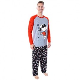 Peanuts Men's Joe Cool Snoopy Pajamas Long Sleeve Raglan Shirt and Pant 2 Piece Pjs Adult Pajama Set