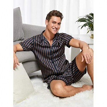 SOLY HUX Men's Short Sleeve Striped Sleepwear Button Down Shirt and Shorts Pajama Set