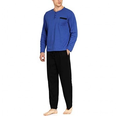YIMANIE Men's Pajamas Set Soft Cotton Knit Long Sleeves and Pajamas pants Classic Sleepwear Lounge Set