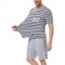 Zexxxy Mens Pajamas Set Short Sleeve Striped Tops with Shorts Sleep Set