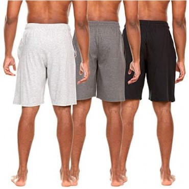 Essential Elements 3 Pack: Men's 100% Cotton Ultra Soft Knit Pajama Bottom Lounge Casual Comfort Sleep Shorts with Pockets
