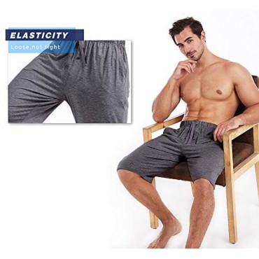Ham&Sam Men‘s Pajama Shorts Bamboo Jersey Knit Mens Shorts Soft Breathable Sleep Lounge Bottom with Pockets 2 Pack