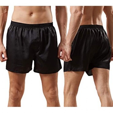 Men's Satin Boxers Shorts Silk Sleep Pajama Bottom Silk Boxers Comfortable Lounge Underwear with Button Fly