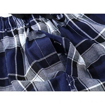 MoFiz Men's Pajama Bottom Pants Classic Cotton Plaid Pants Cozy Pajama Pants Drawstring Button Fly