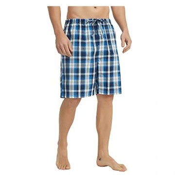 Vulcanodon Men's 100% Cotton Soft Woven Pajama Shorts Soft Lounge Pajama Shorts for Men Plaid Pj Bottoms(Royal Blue Plaid S)