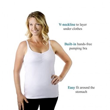 Classic Hands-Free Pump&Nurse All-in-one Nursing Tank with Built in Hands-Free Pumping Bra - White XS