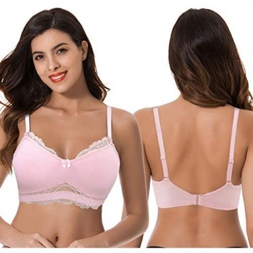 Curve Muse Plus Size Nursing Cotton Unlined Wirefree Bra with Lace Trim-2 Or 3PK