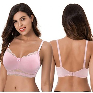 Curve Muse Plus Size Nursing Cotton Unlined Wirefree Bra with Lace Trim-2 Or 3PK