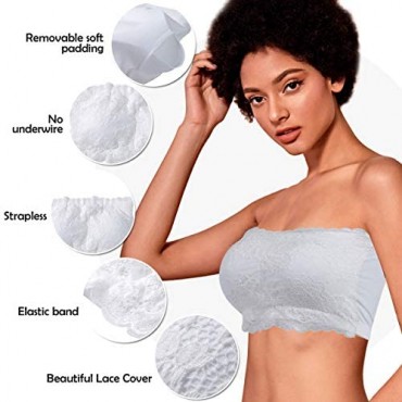 DD DEMOISELLE Women's Strapless Bralette Seamless Bandeau Stretchy Removable-Padded Bandeau Tube Top Bra 2-Pack