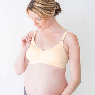 Medela Maternity and Nursing T-Shirt Bra Non Wired and Ultra Comfortable Maternity Bra That Grows with You Medium Nude