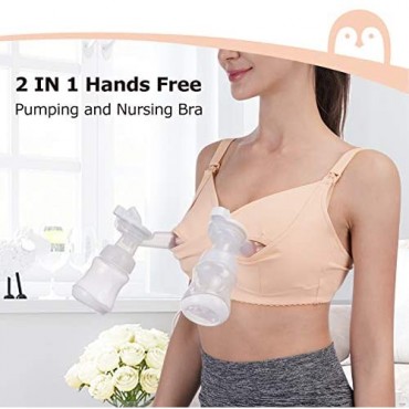 Momcozy Hands Free Pumping Bra Deep V Pumping Bras Hand Free for Women and Breast Pumping Bra Beige Small