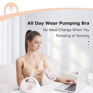 Momcozy Hands Free Pumping Bra Deep V Pumping Bras Hand Free for Women and Breast Pumping Bra Beige Small