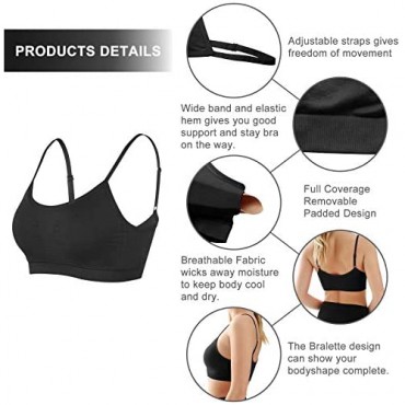 BANG BANG Women's Seamless Sports Bra with Removable Pads Spaghetti Strap Yoga Bras 1-4 Pack