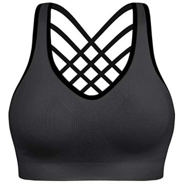 BHRIWRPY Comfortable Push Up Padded Strappy Sports Bras for Women Yoga & Workout Activewear Color Black
