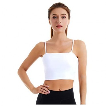 Bontierie Women's Longline Sports Bra Cami Tank Top Removable Padded Bra Workout Yoga Running Strappy Crop Tops