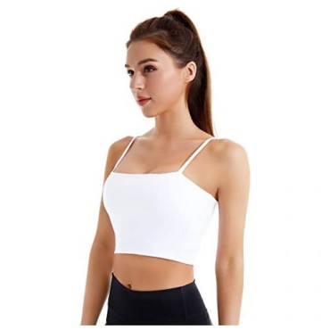 Bontierie Women's Longline Sports Bra Cami Tank Top Removable Padded Bra Workout Yoga Running Strappy Crop Tops