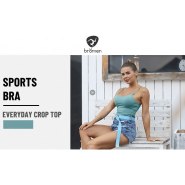 BROMEN Longline Sports Bra for Women Yoga Tank Top Padded Compression Fitness Running Workout Tops