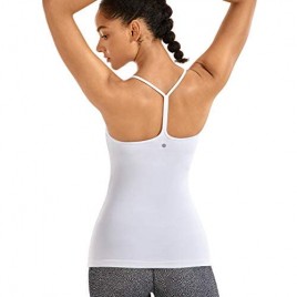 CRZ YOGA Women's Spaghetti Strap Workout Tank Tops with Built in Bra Sports Camisole Compression Long Length