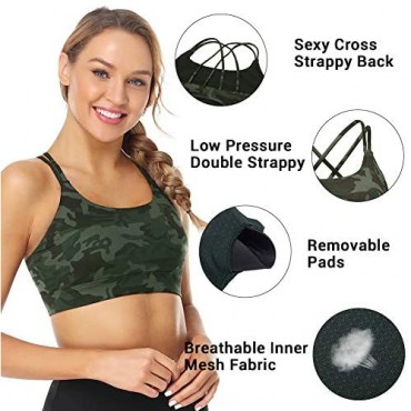 FIGESTIN Sports Bra for Women Criss-Cross Back Padded Strappy Sports Bras Medium Support Sexy Yoga Bra with Removable Cups
