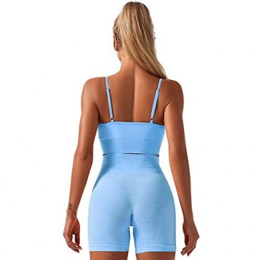 HANERDUN Yoga 2 Piece Outfit Workout Gym High Waist Leggings with Sport Bra Set for Women