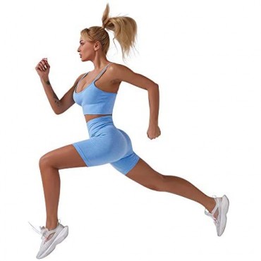 HANERDUN Yoga 2 Piece Outfit Workout Gym High Waist Leggings with Sport Bra Set for Women
