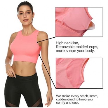 Hawiton 1/2 Pack Women's Sports Bras Low Impact High-Neck Longline Removable Padded for Yoga Running Dancing Gym