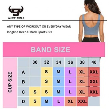 nine bull Sports Bras for Women - Womens Longline Wirefree Padded Sports Bra Yoga Bra Crop Top