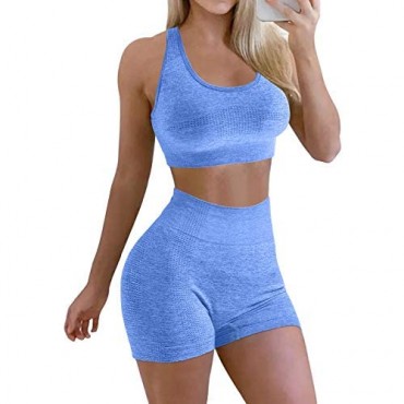 OQQ Women Outfit Leisure 2 Piece Workout Seamless Yoga Gym Shorts Racerback with Sports Bra Set