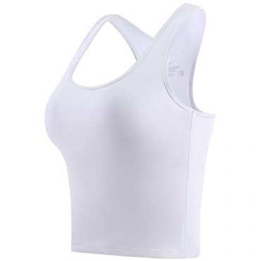 Phefee Sports Bras for Women Padded Longline Medium Support Crop Tank Top Wirefree Fitness Workout Yoga Bra