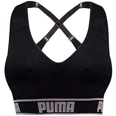 PUMA Women's Seamless Sports Bra Removable Cups - Adjustable Straps Moisture Wicking (2 Pack)