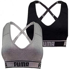 PUMA Women's Seamless Sports Bra Removable Cups - Adjustable Straps Moisture Wicking (2 Pack)