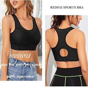 REDPAI High Impact Support Sports Bra for Women Racerback Padded Full Coverage Workout Wirefree Bra Adjustable