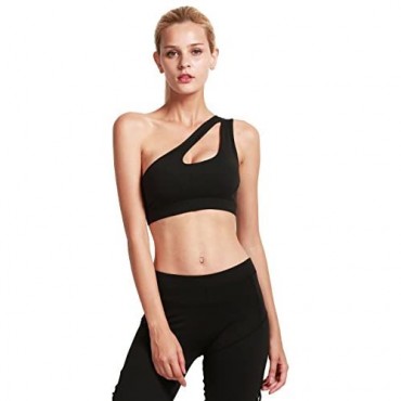 RUNNING GIRL One Shoulder Sports Bra Removable Padded Yoga Top Post-Surgery Wirefree Sexy Cute Medium Support