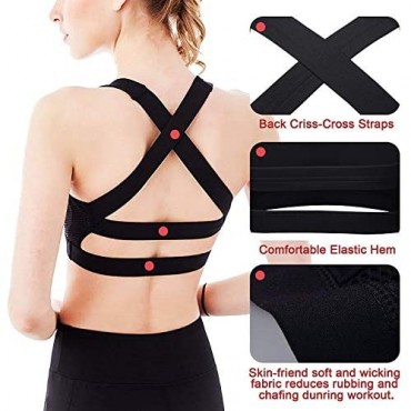 SHAPERX Women's Sports Bra Padded Breathable High Impact Support Criss Cross Back Yoga Bras