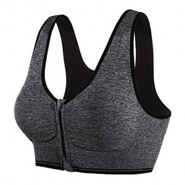 SUNLAND Women Wireless Yoga Sports Bras Training Stretch Tank Top High Impact Padded Bra Front Zipper Closure