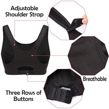 Women Zip Front Sports Bras High Impact Support Bra Wirefree Zipper Adjustable Post Surgery Bra